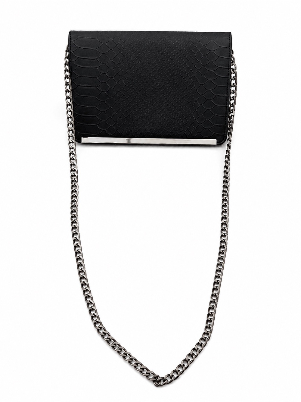& Other Stories Black Textured Crossbody with Silver Chain Detail